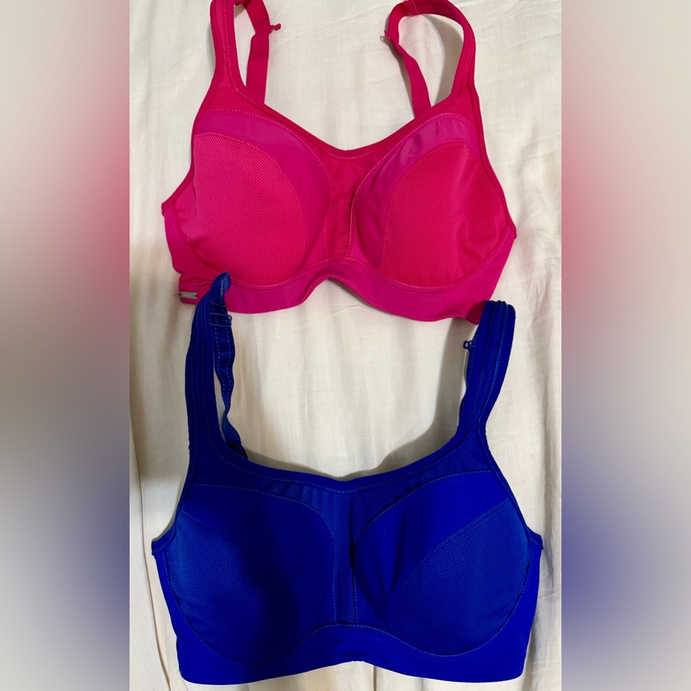 Chantelle Pink and Blue High Impact Sports Bra w/J-Hook (x2)